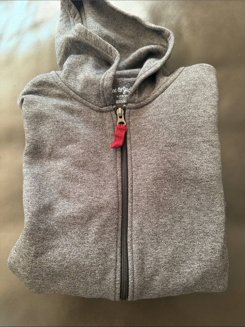 Cat & Jack Gray Full-Zip Hooded Sweatshirt with Red Zipper Pull